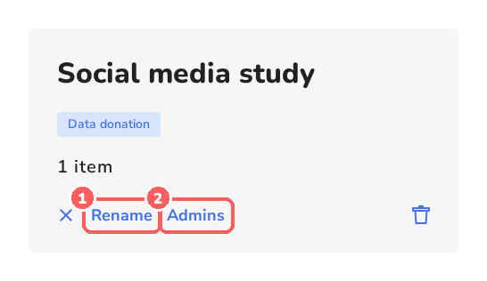 Project card menu with Rename and Admins