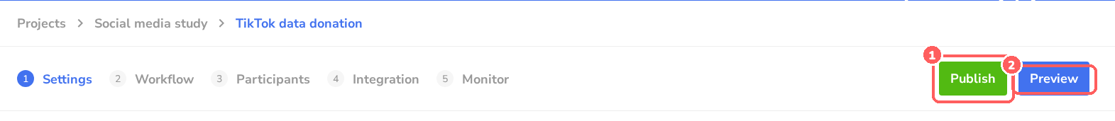 Item page with the five tabs and the Publish and Preview buttons