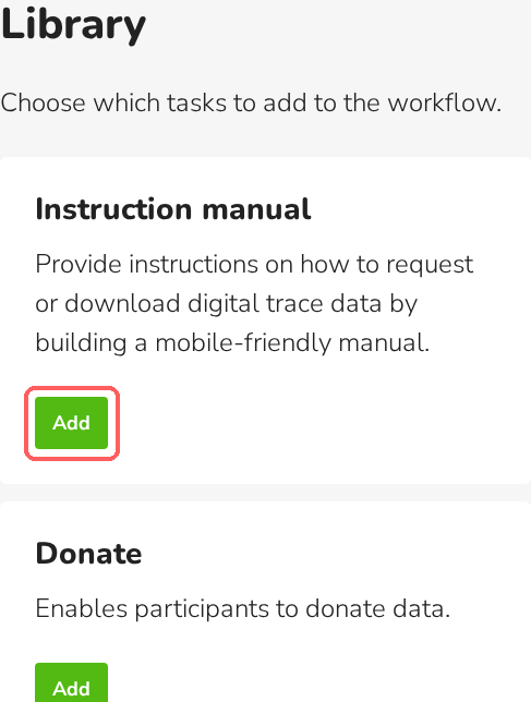 Library with the Add button of the Instruction manual task