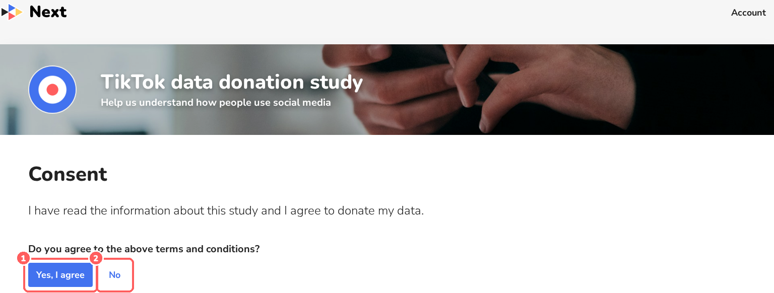 Participant view: Consent page