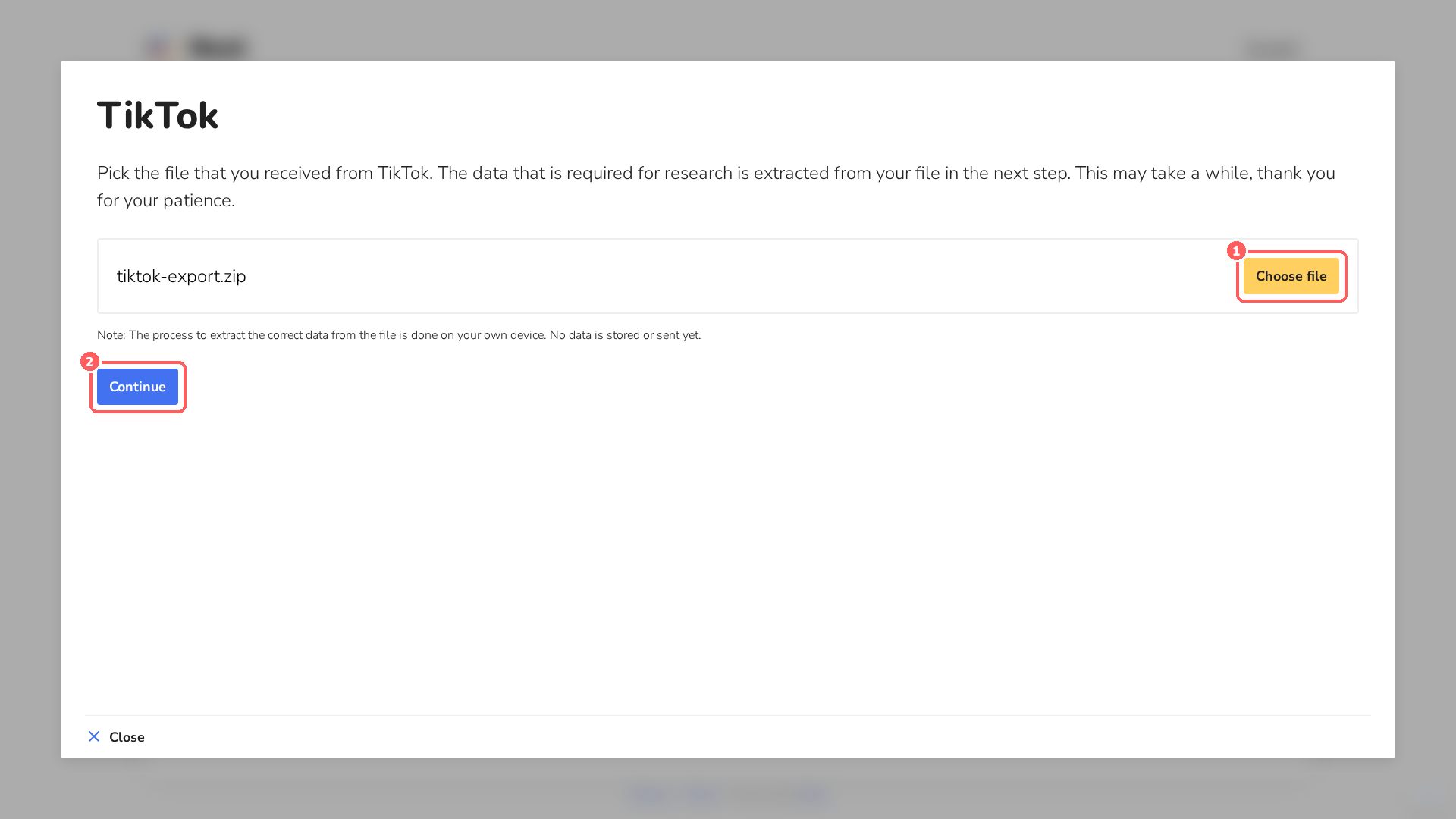 Participant view: selecting the data file